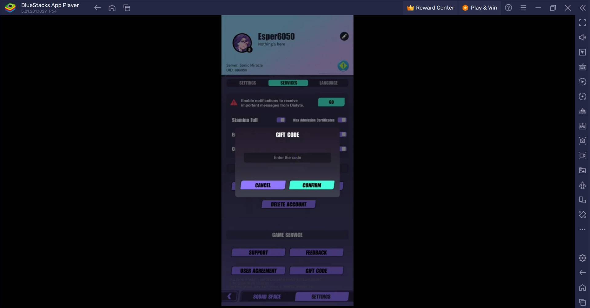 Dislyte Redeem Code Interface