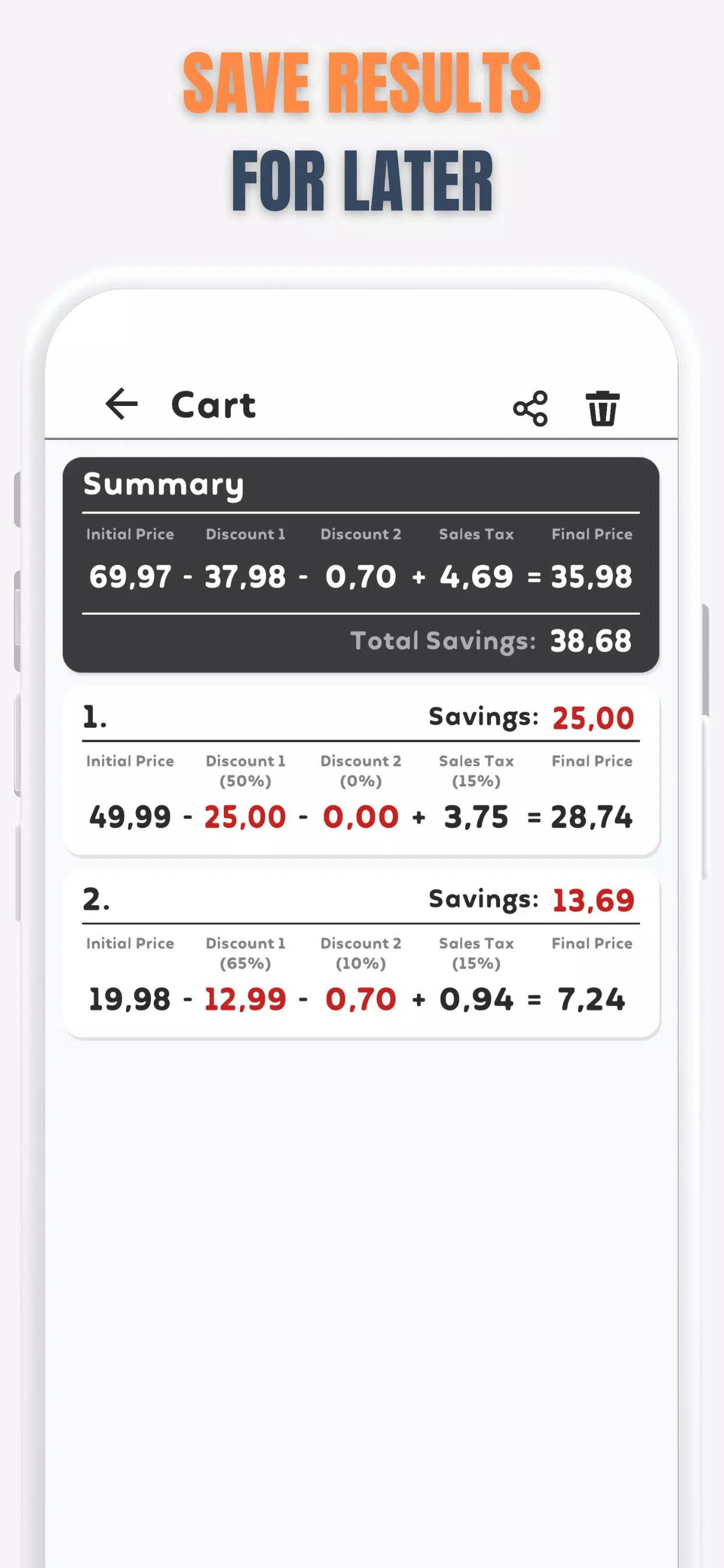 Percent Off Shoping Calculator Ekran Görüntüsü 1