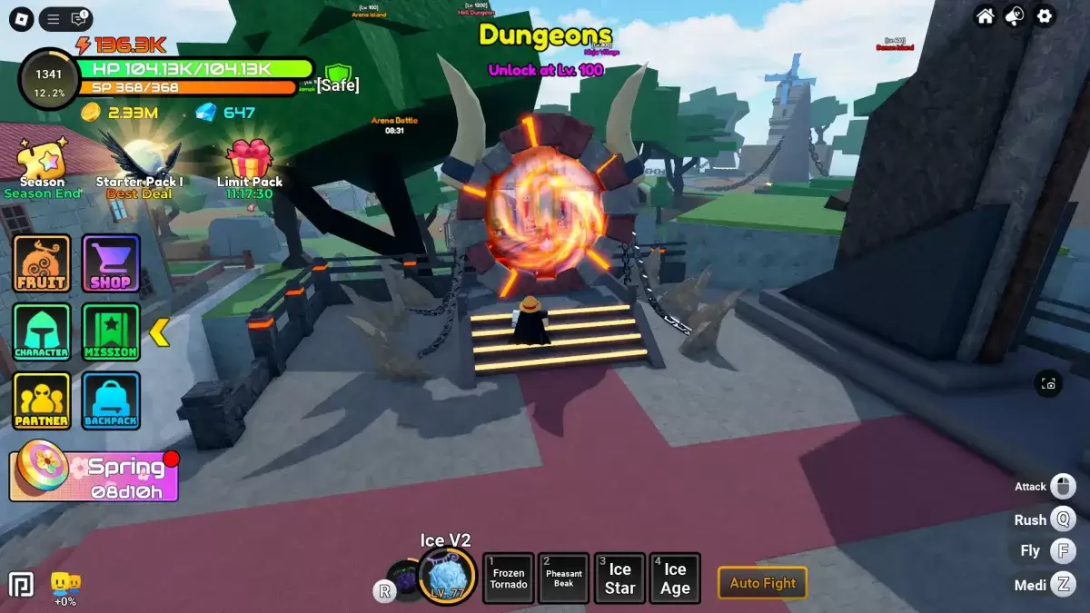 Guia visual da localização do portal de masmorra