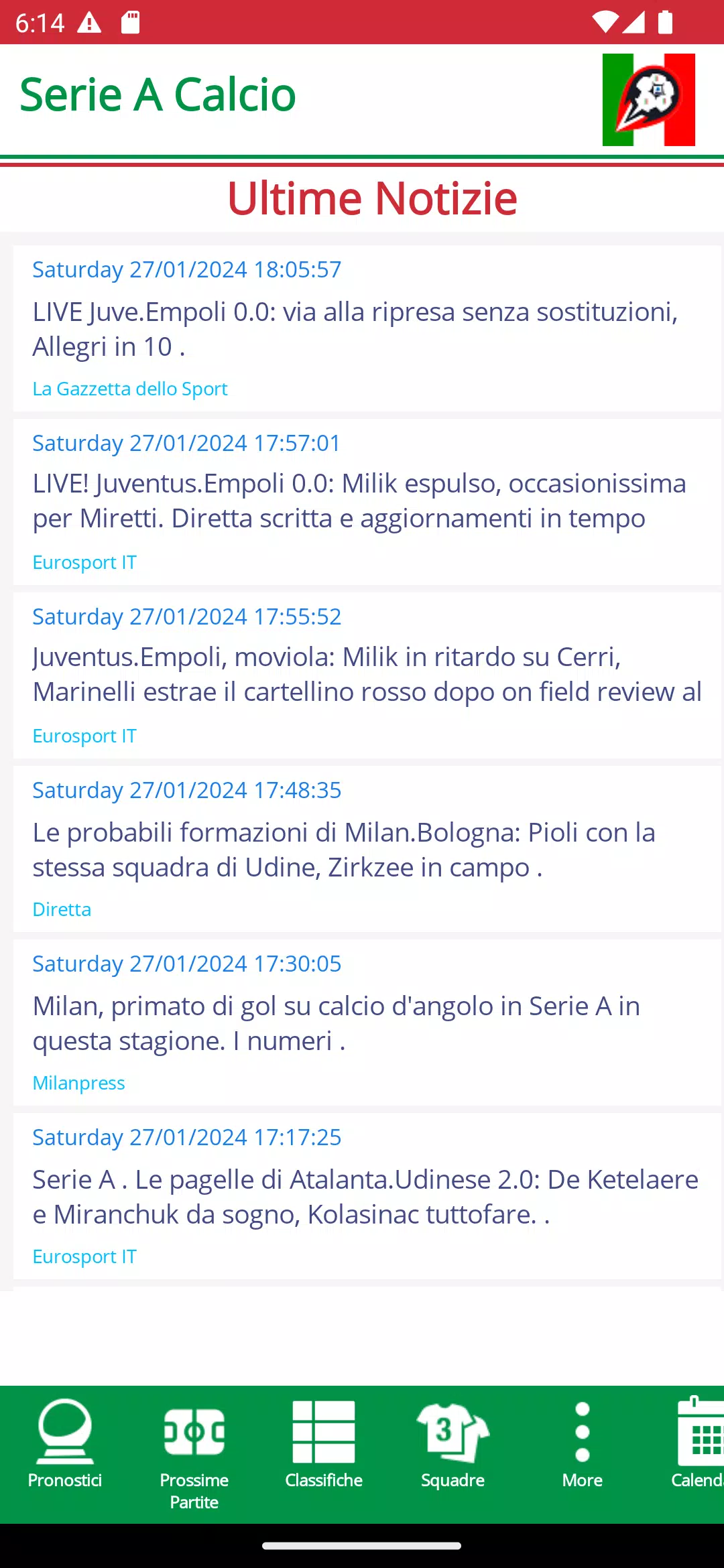 Football Serie A Calcio Italy Tangkapan skrin 0