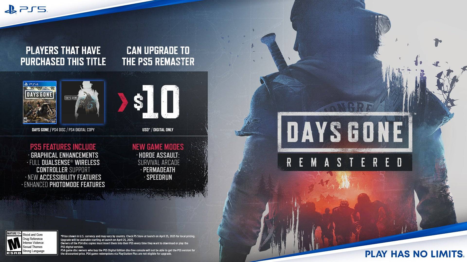 Days Remaster重新製作了10美元的PS5升級，無法用於PS Plus Plus Redemptions