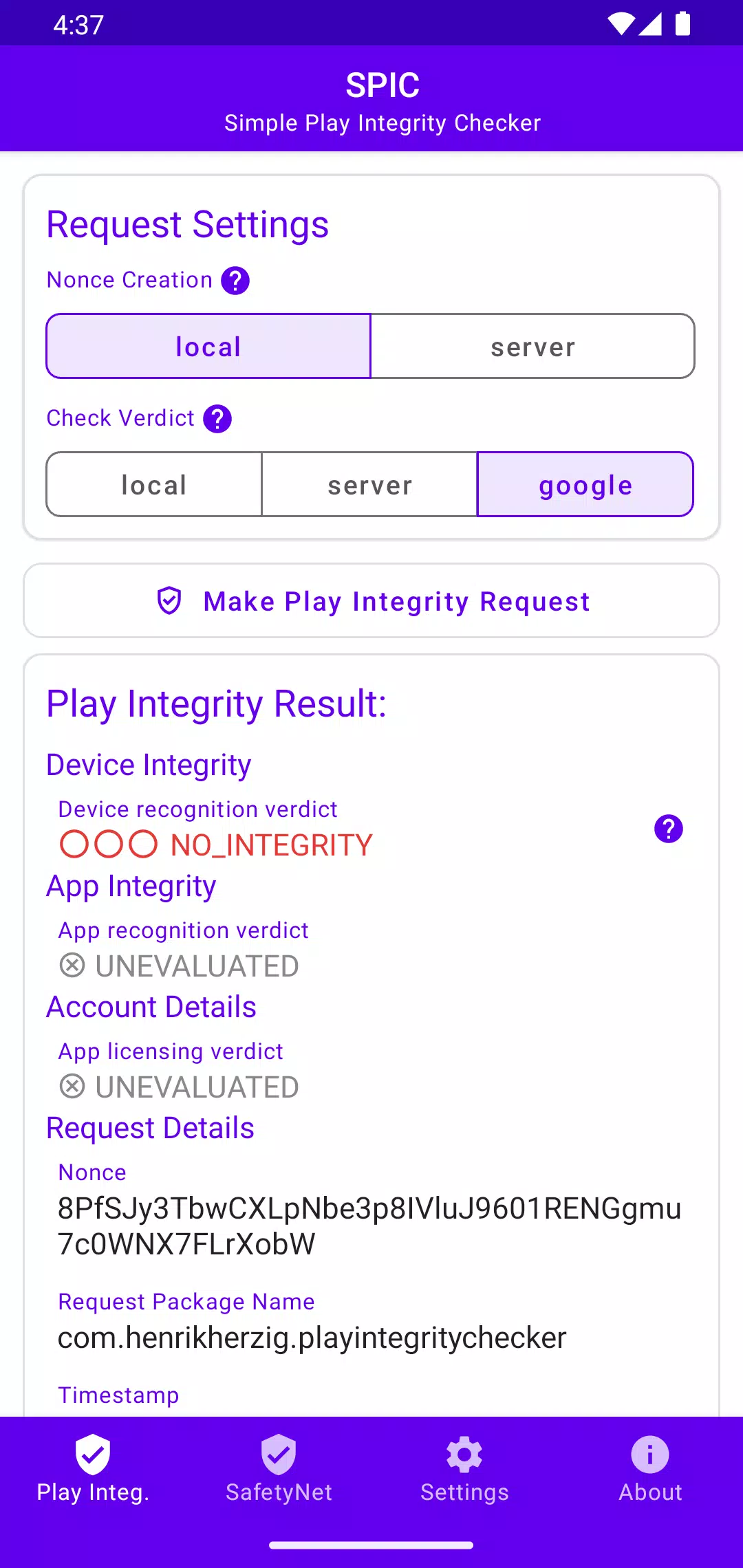 SPIC - Play Integrity Checker ภาพหน้าจอ 0