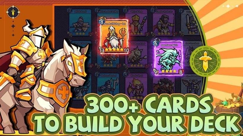 Uma imagem promocional de captura de tela de Punch Out mostrando um cavaleiro a cavalo e uma seleção de cartas atrás dele