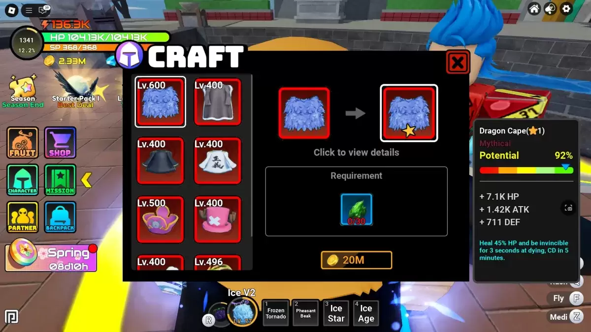 Interface de criação de equipamento mítico