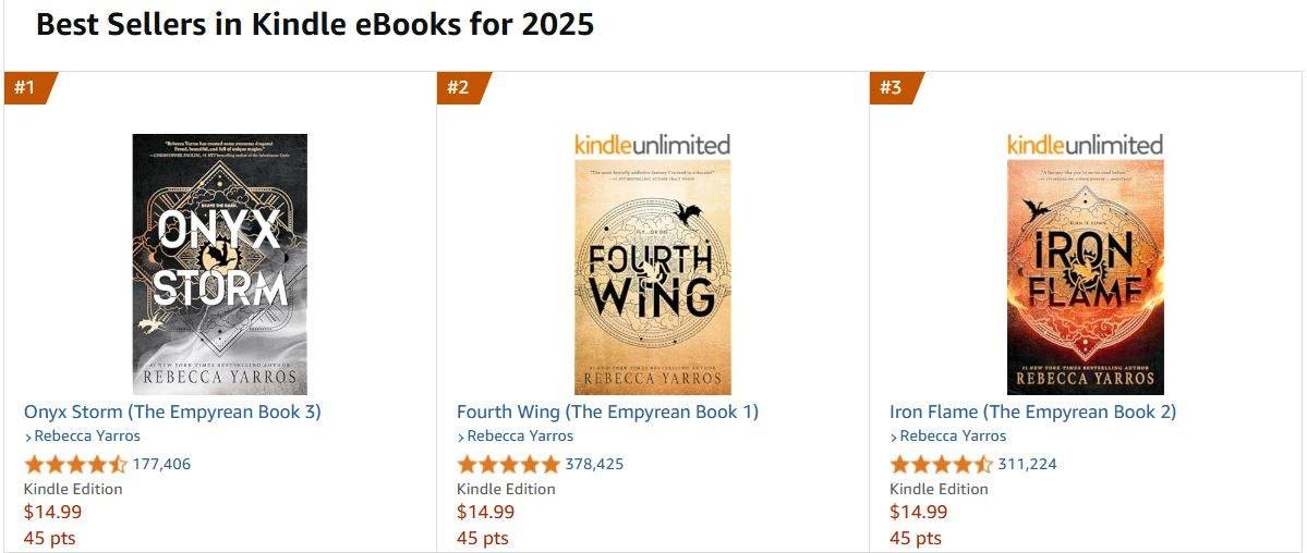 2025年第四翼書籍頂級亞馬遜的Kindle暢銷書
