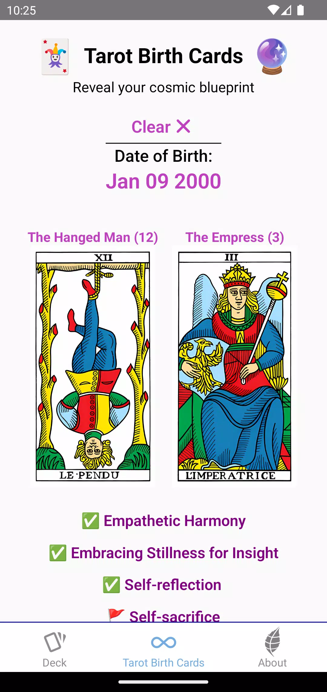 Tarot Birth Cards Tangkapan skrin 2